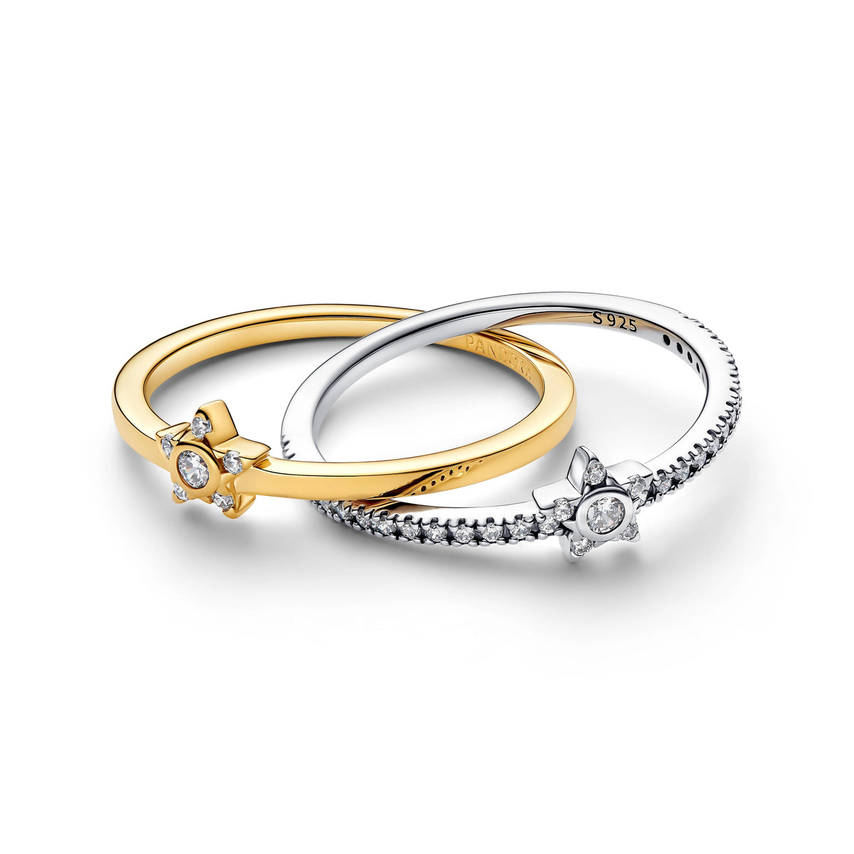 Stellas argento sterling and placcato oro 14k crossover anello with zirconia cubica trasparente - 165079C01
