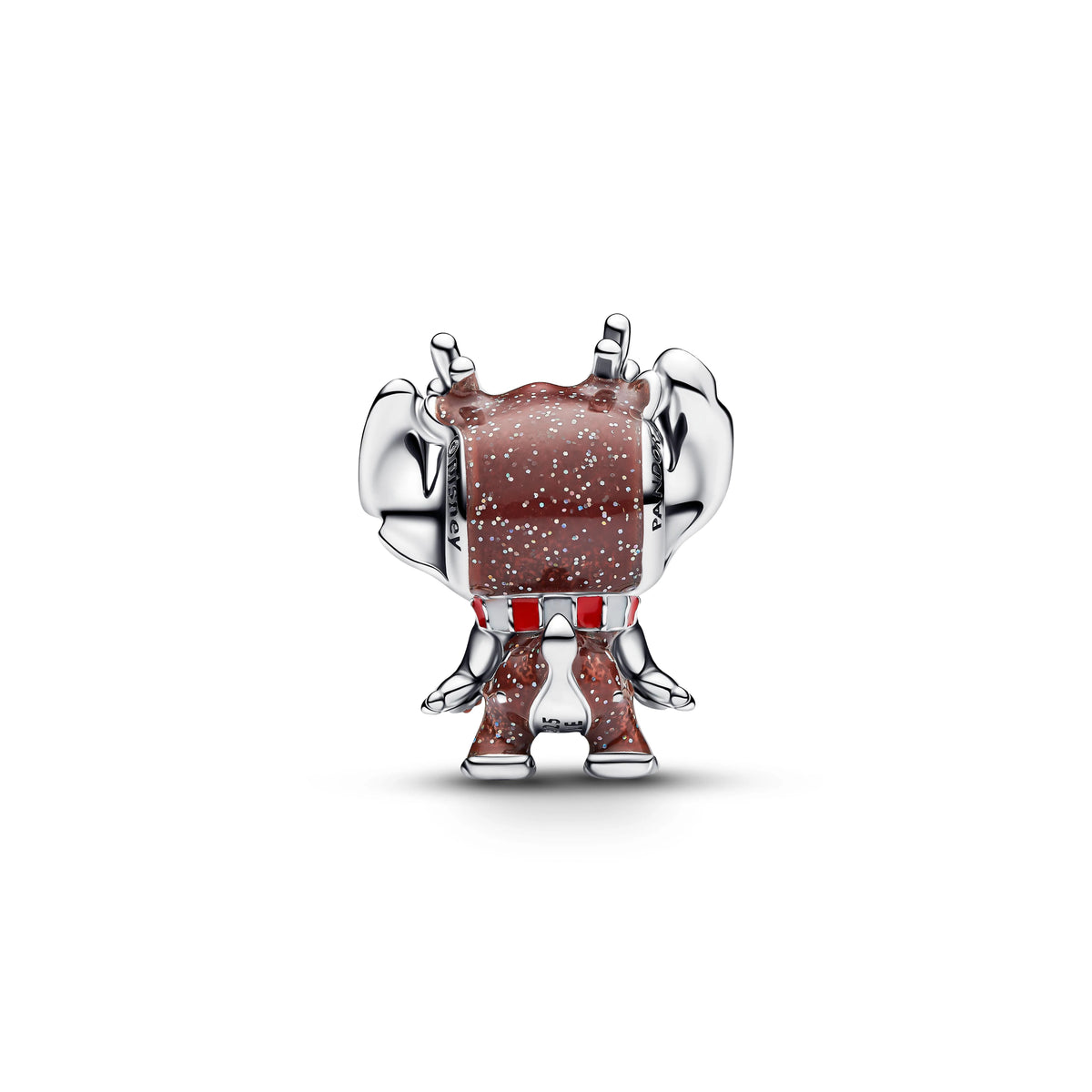 Disney Christmas Stitch charm in argento sterling with glittery marrone, nero, bianco and smalto rosso - 795024C01