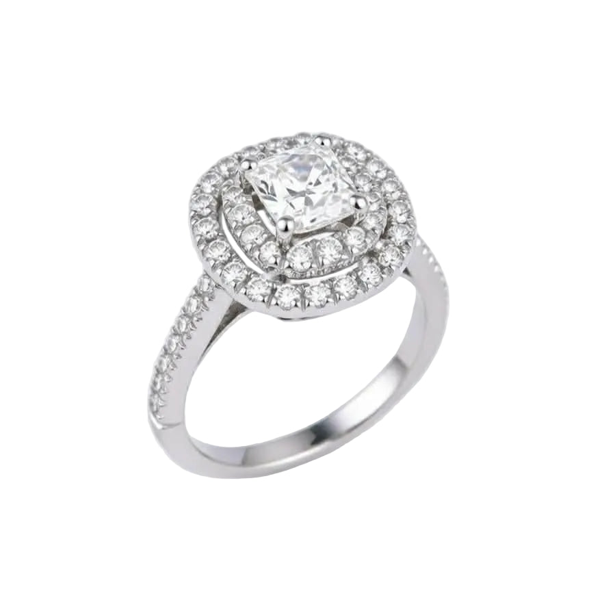 Anello Solitario con Diamante a Cuscino in Oro Bianco - Simmi Gioielli