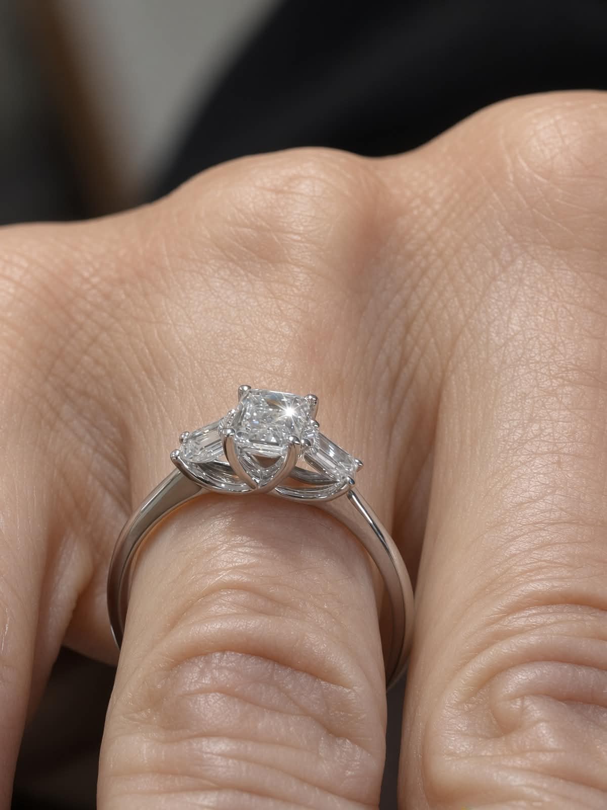 Anello Trilogy Diamanti Taglio Smeraldo in Oro Bianco 18 kt – Simmi Gioielli