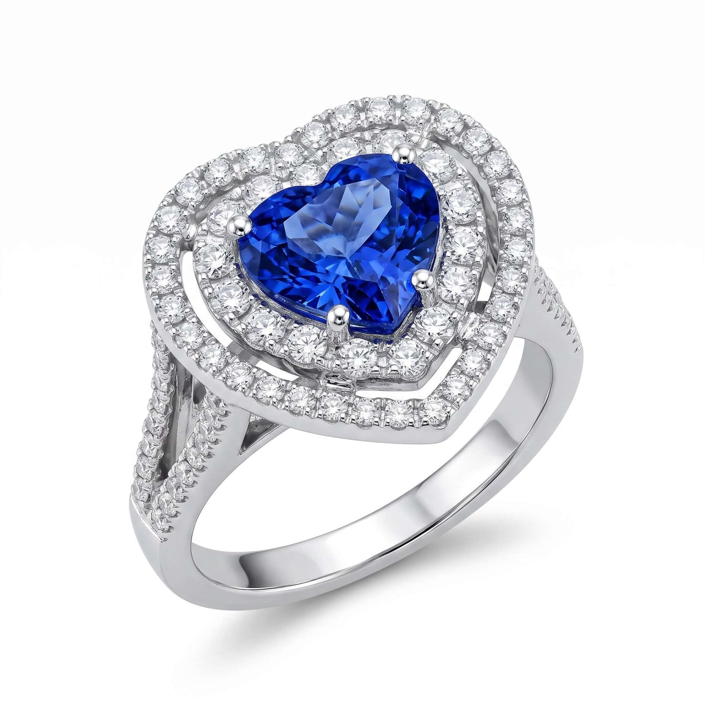 Anello in Oro Bianco con Tanzanite Taglio a Cuore e Diamanti – Simmi Gioielli