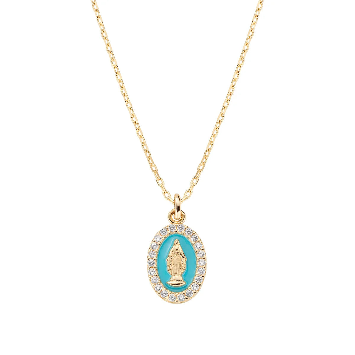 Collana mini Medaglia Miracolosa smaltata Turchese - CLMISMGPE