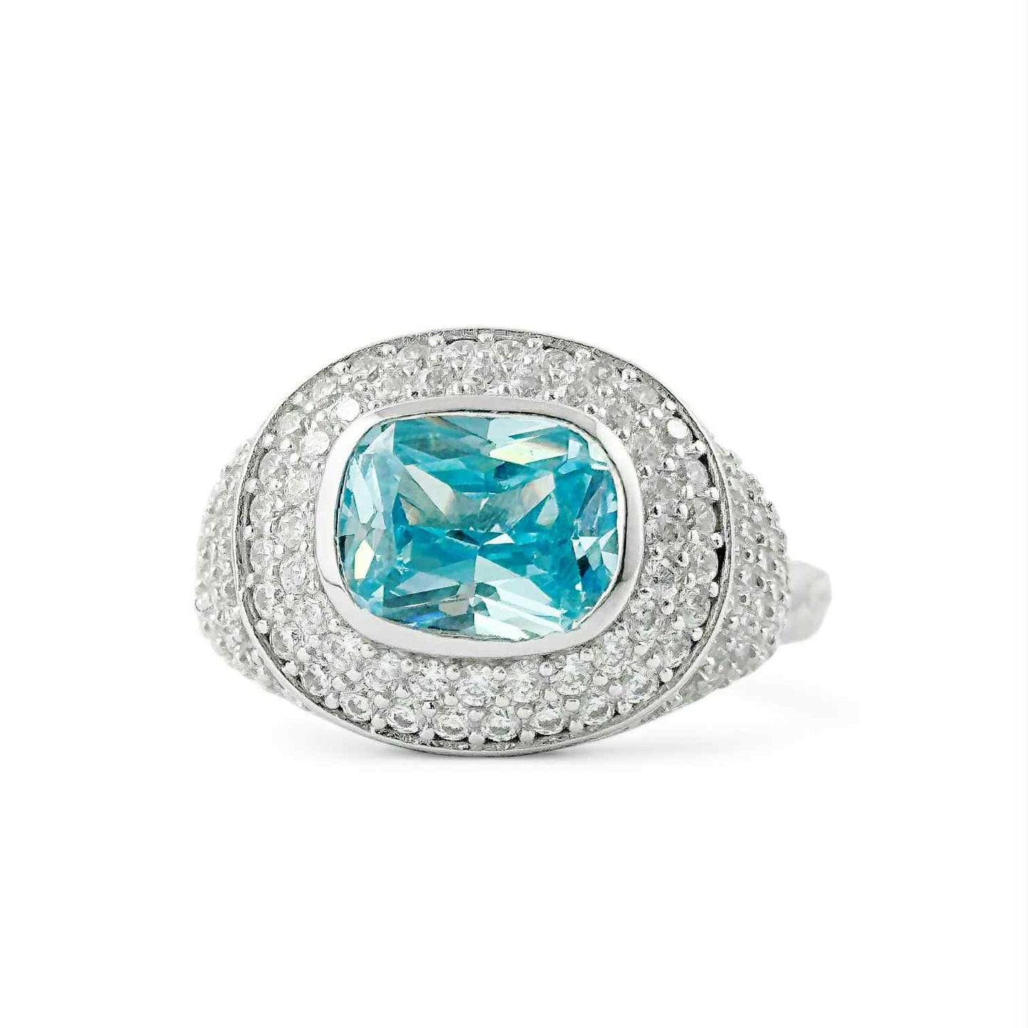 Anello da donna in argento con zirconi e grande quarzo celeste idrotermale - Simmi 925 - Simmi Gioiellerie - Anelli
