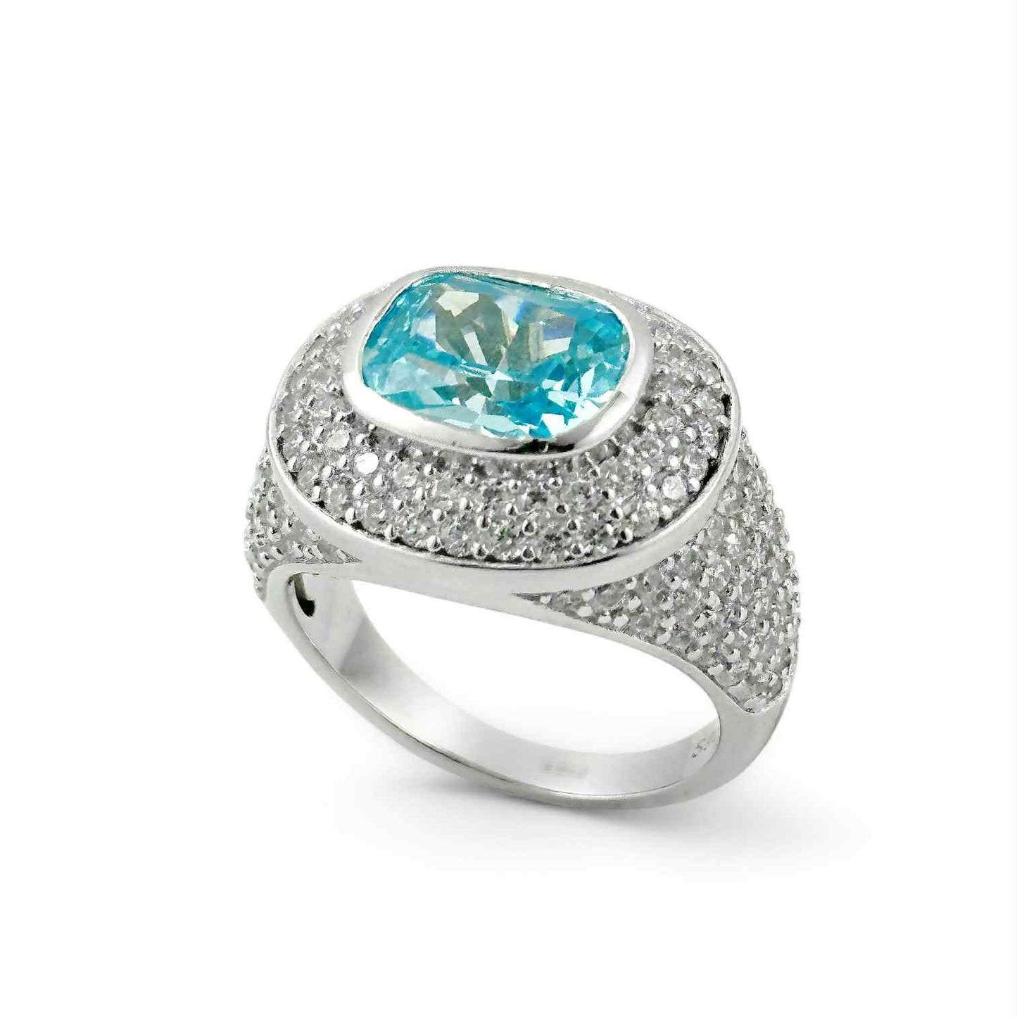 Anello da donna in argento con zirconi e grande quarzo celeste idrotermale - Simmi 925 - Simmi Gioiellerie - Anelli