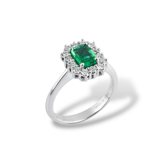 Anello da donna in oro con smeraldo carrè e diamanti - Simmi Gioiellerie - Anelli