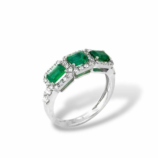 Anello da donna trilogy in oro con smeraldi e diamanti - Simmi Gioiellerie - Anelli