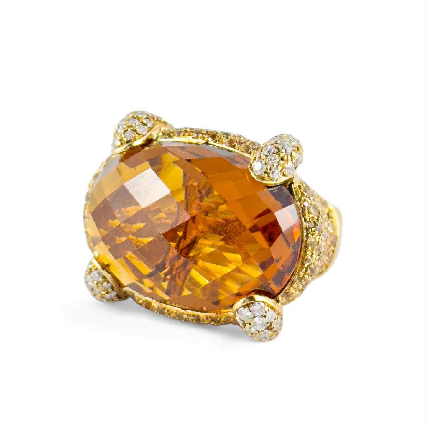 Anello donna in oro giallo con diamanti e grande quarzo citrino - Simmi Gioiellerie - Anelli