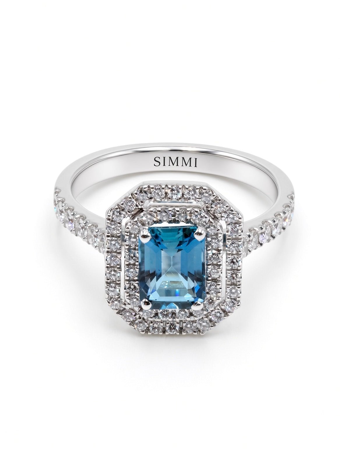 Anello in Oro Bianco 18 Carati con Acquamarina Santa Maria e Diamanti - Simmi Gioielli - Simmi Gioiellerie -Anelli