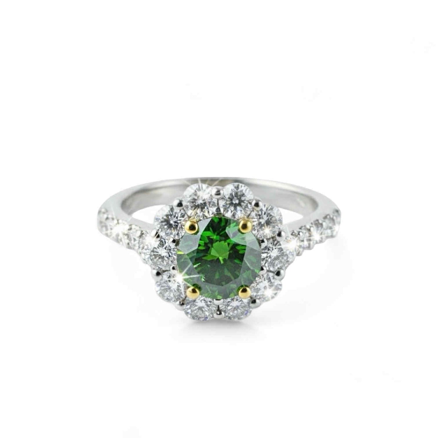 Anello in oro bianco con diamante fancy verde e brillanti - Simmi Gioielli - Simmi Gioiellerie - Anelli