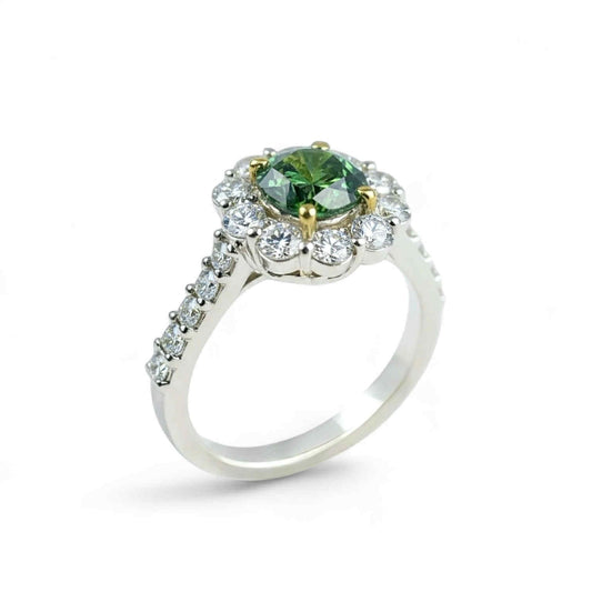 Anello in oro bianco con diamante fancy verde e brillanti - Simmi Gioielli - Simmi Gioiellerie - Anelli