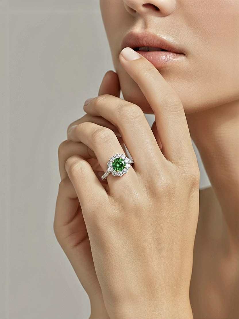 Anello in oro bianco con diamante fancy verde e brillanti - Simmi Gioielli - Simmi Gioiellerie - Anelli