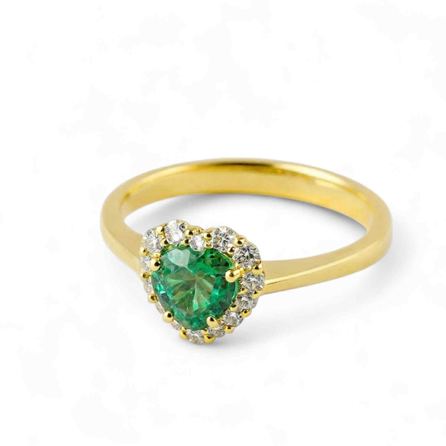 Anello in oro giallo con smeraldo taglio cuore e diamanti - Simmi Gioielli - Simmi Gioiellerie - Anelli