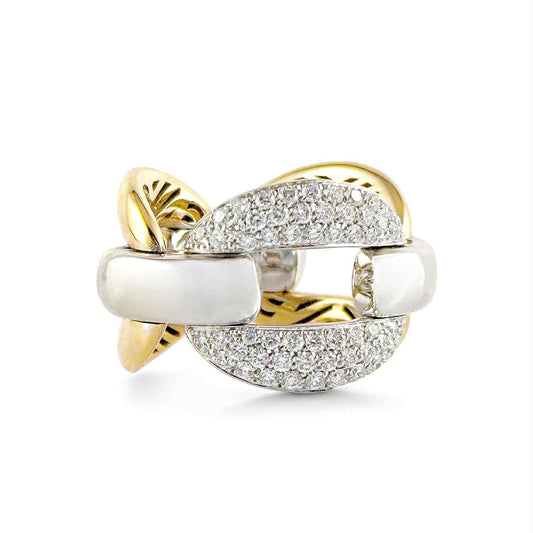 Anello maglia groumette ovale in due colori di oro con diamanti - Simmi Gioielli - Simmi Gioiellerie - Anelli