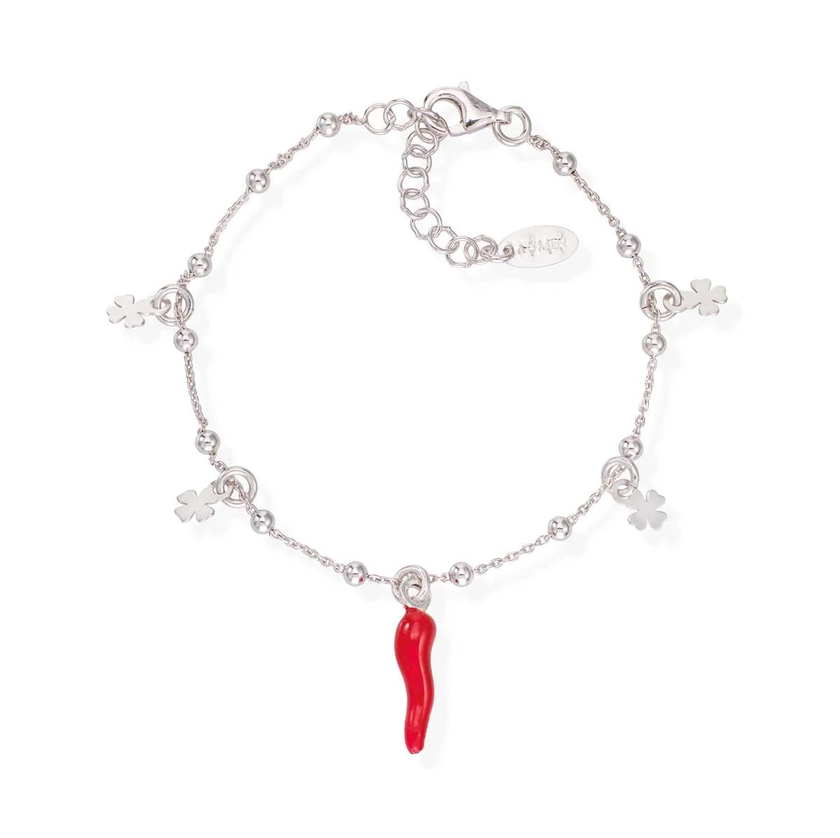 Bracciale Cornetto e Quadrifoglio Rodio - brcsqbr - Simmi Gioiellerie - Bracciali