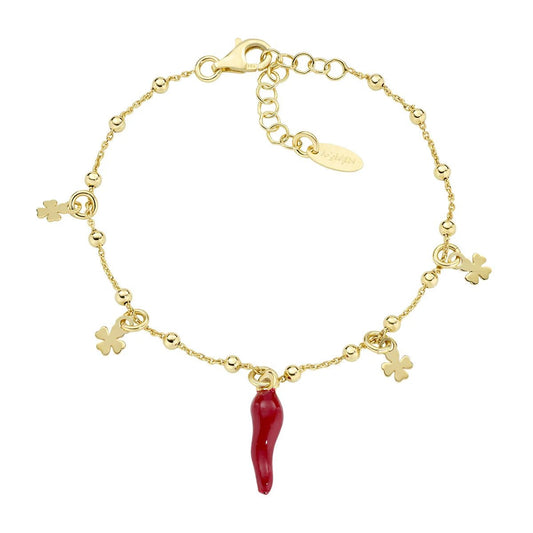 Bracciale Dorato con Cornetto Rosso e Quadrifogli - BRCSQGR - Simmi Gioiellerie - Bracciali