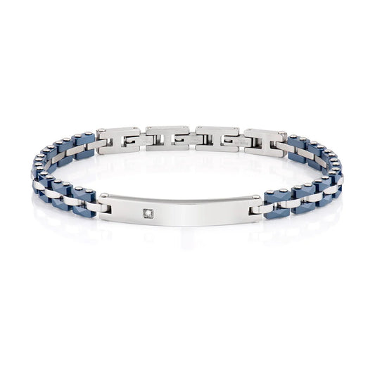 Bracciale in Acciaio, Ceramica blu e Diamante Bianco ACBR1299 - 2 - Simmi Gioiellerie - Bracciali
