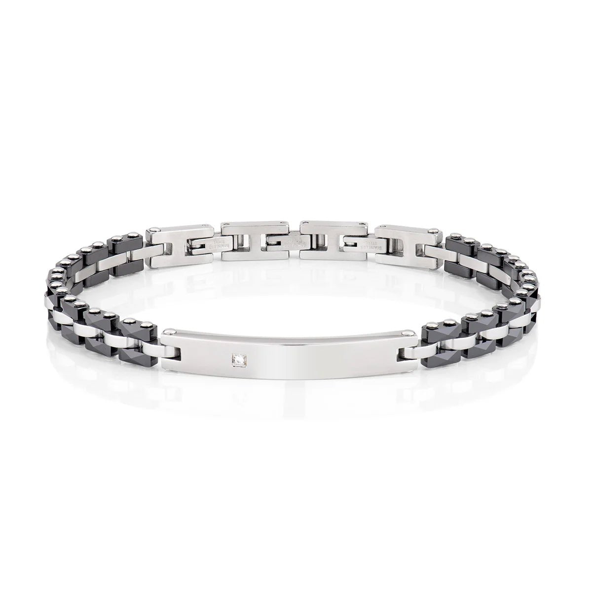 Bracciale in Acciaio, Ceramica Nera e Diamante Bianco - ACBR1299 - Simmi Gioiellerie - Bracciali