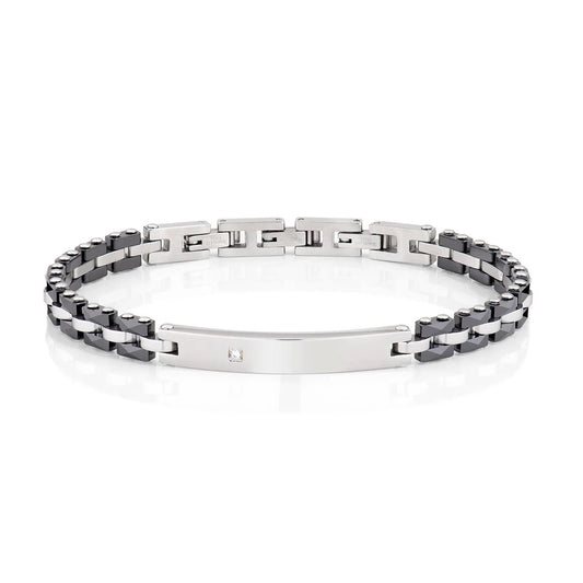 Bracciale in Acciaio, Ceramica Nera e Diamante Bianco - ACBR1299 - Simmi Gioiellerie - Bracciali