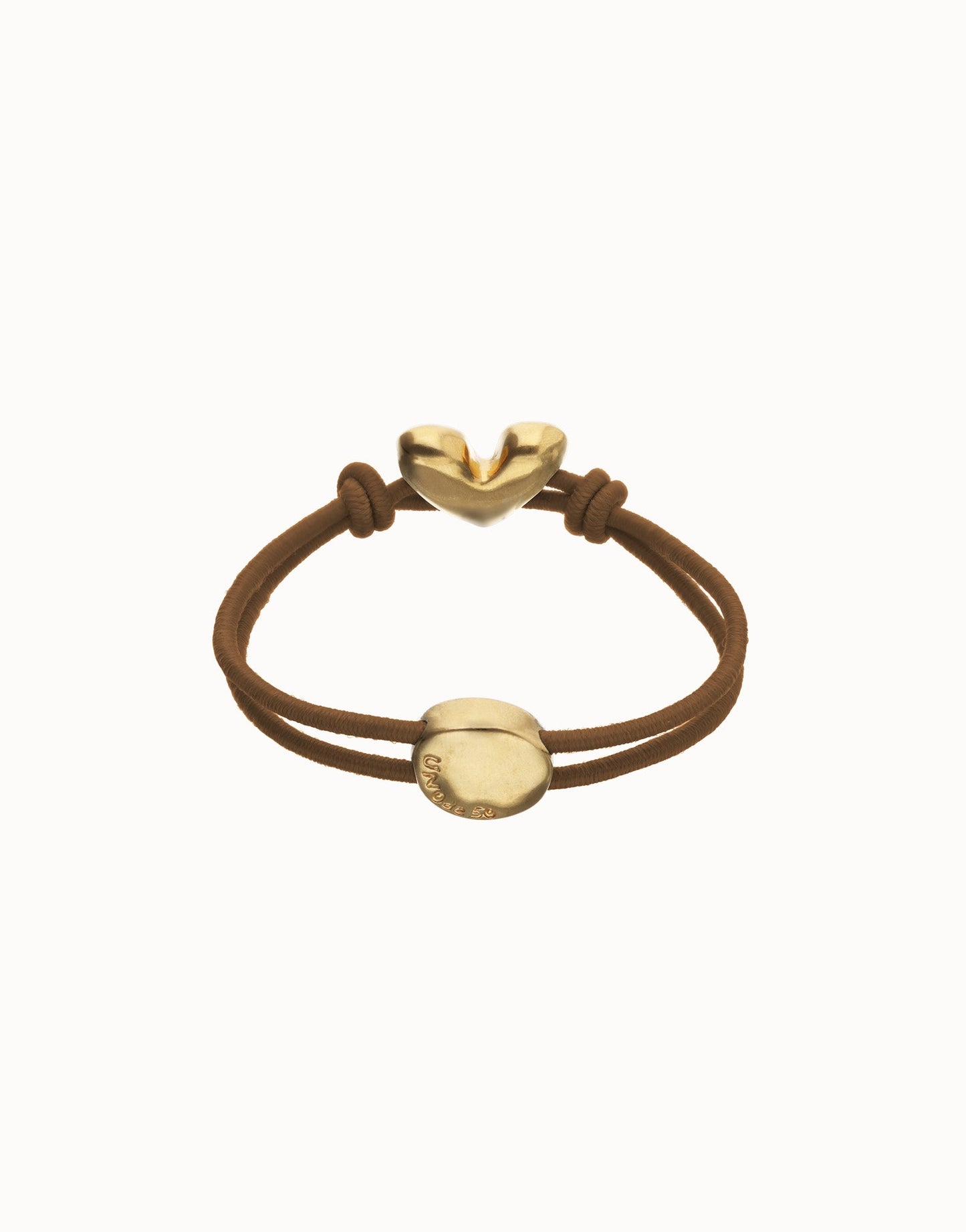 Bracciale Uno de 50 in filo elastico marrone con cuore placcato oro 18k - PUL2641 - Simmi Gioiellerie - Bracciali