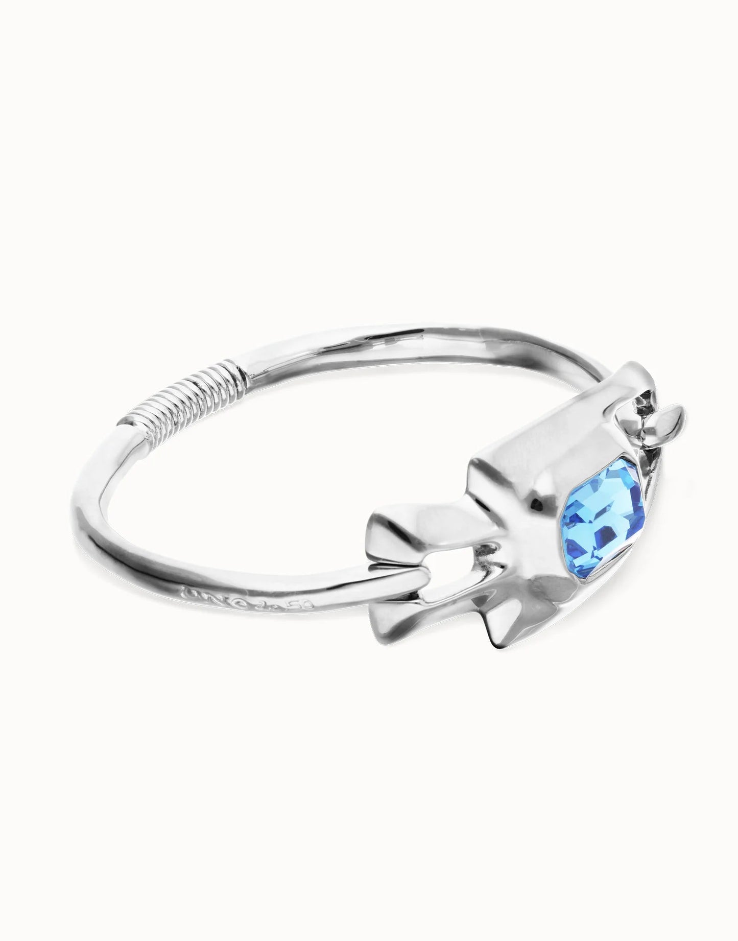 Bracciale Uno de 50 semirigido placcato argento con cristallo sfaccettato blu - PUL2634 - Simmi Gioiellerie - Bracciali
