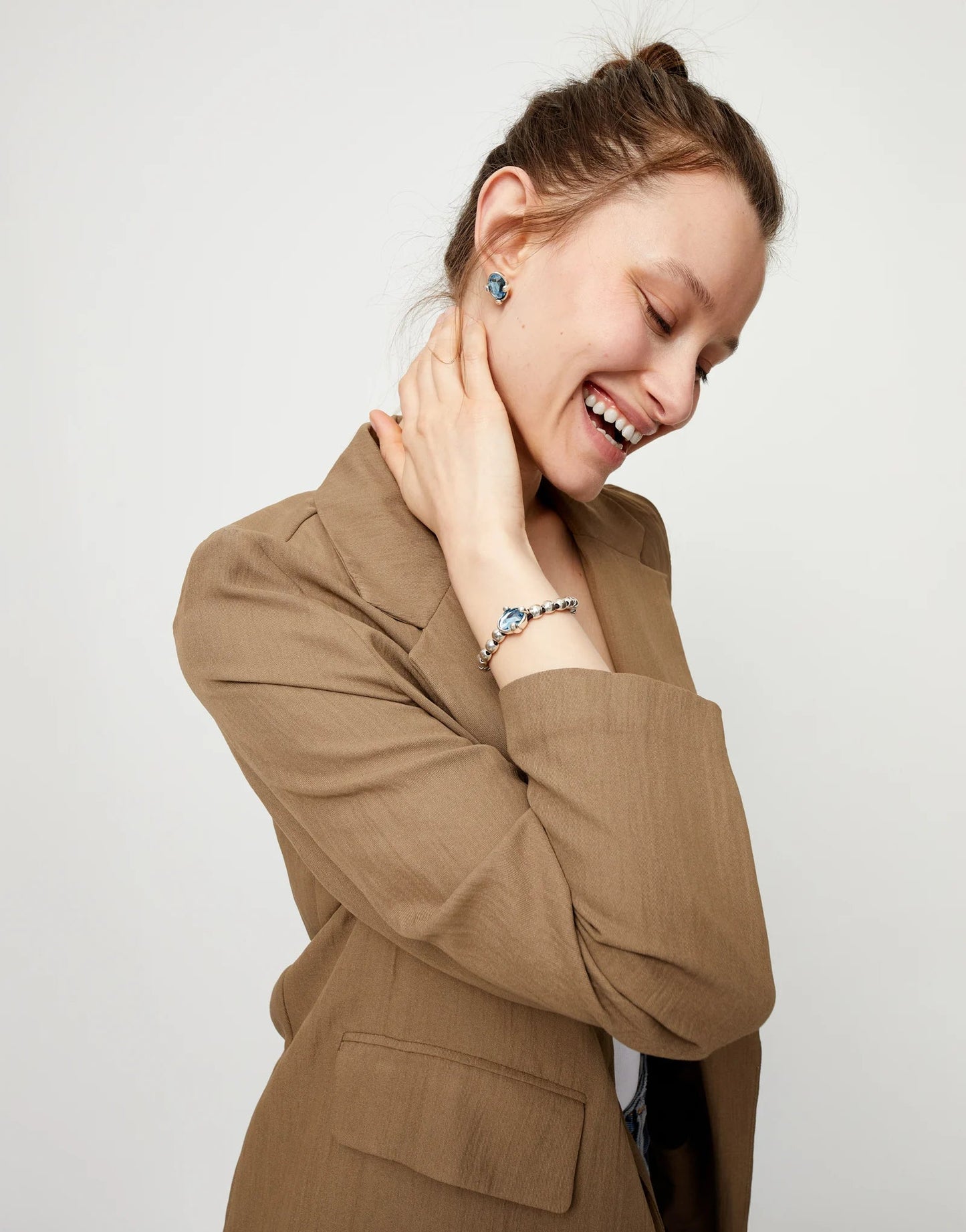 Bracciale Uno de 50 sfere placcato argento con cristallo ovale sfaccettato blu - PUL2595 - Simmi Gioiellerie - Bracciali