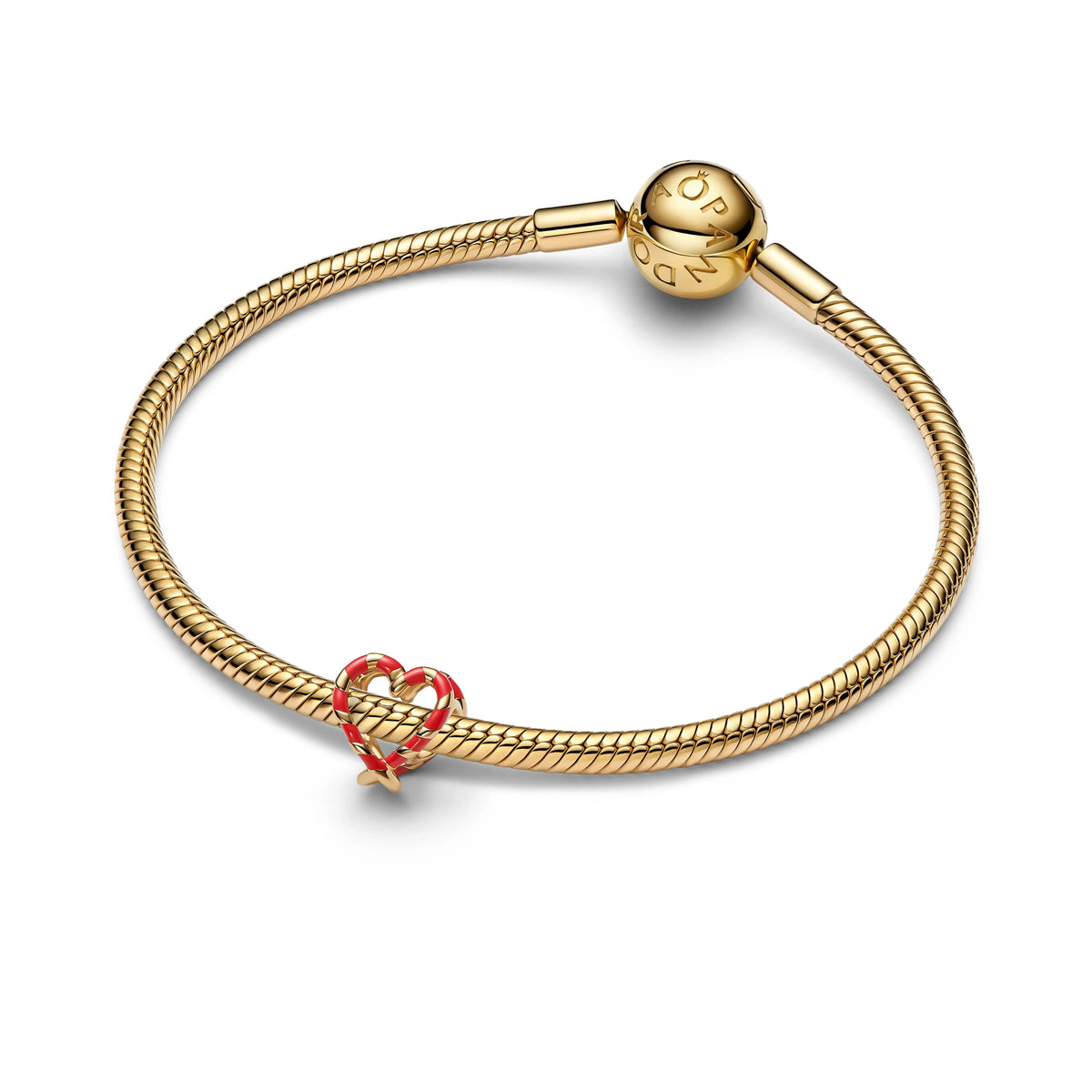 Candy cane cuore placcato oro 14k charm con smalto rosso - 765063C01 - Simmi Gioiellerie -Charm