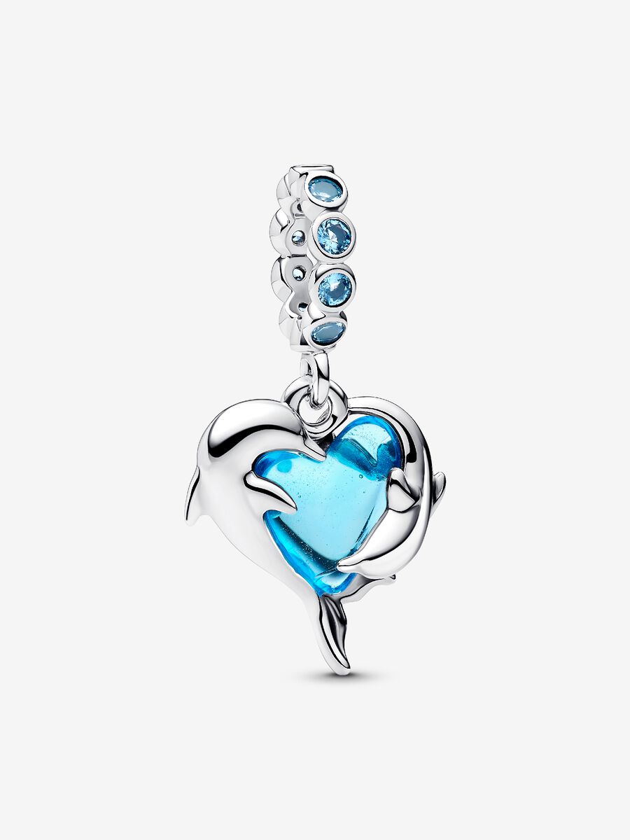 Charm Pendente Delfini e Cuore Vetro di Murano - 793924C01 - Simmi Gioiellerie - Charm
