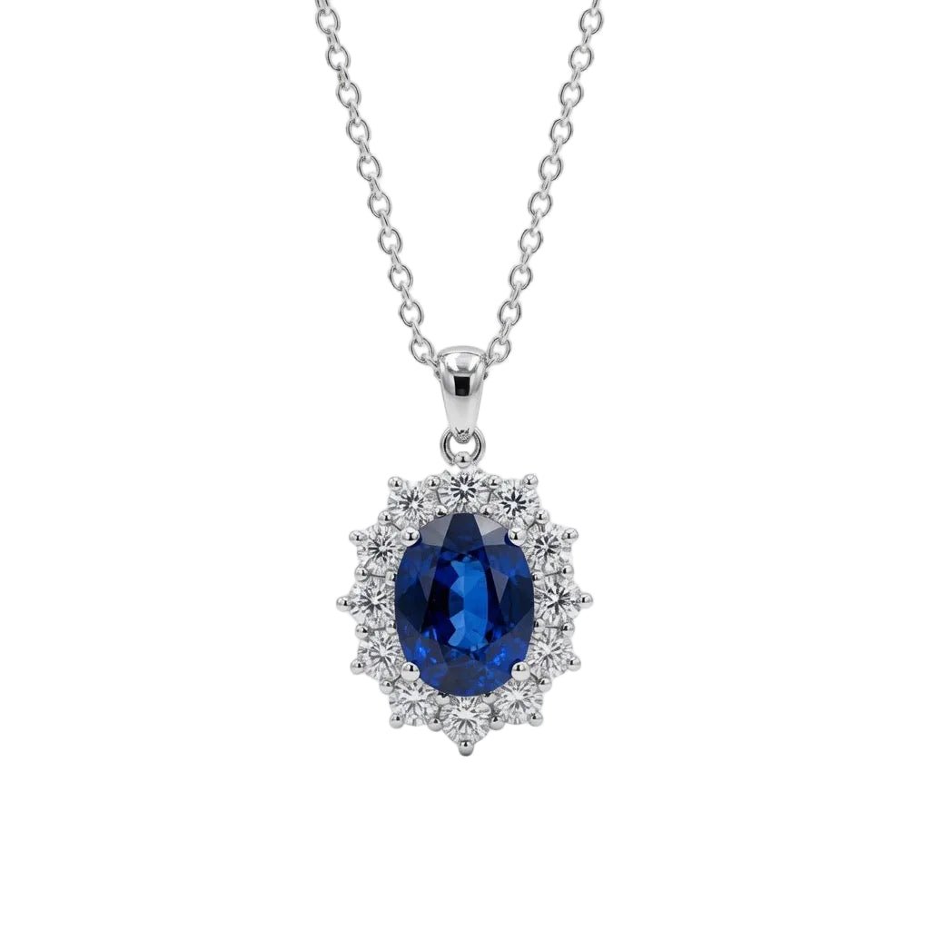 Collana con Pendente in Oro Bianco con Zaffiro Naturale e Diamanti – Simmi Gioielli - Simmi Gioiellerie -Collane