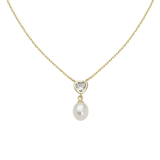 Collana Cuore con Perla e Zirconi Dorata - CLCUPEGBBZ3 - Simmi Gioiellerie - Collane