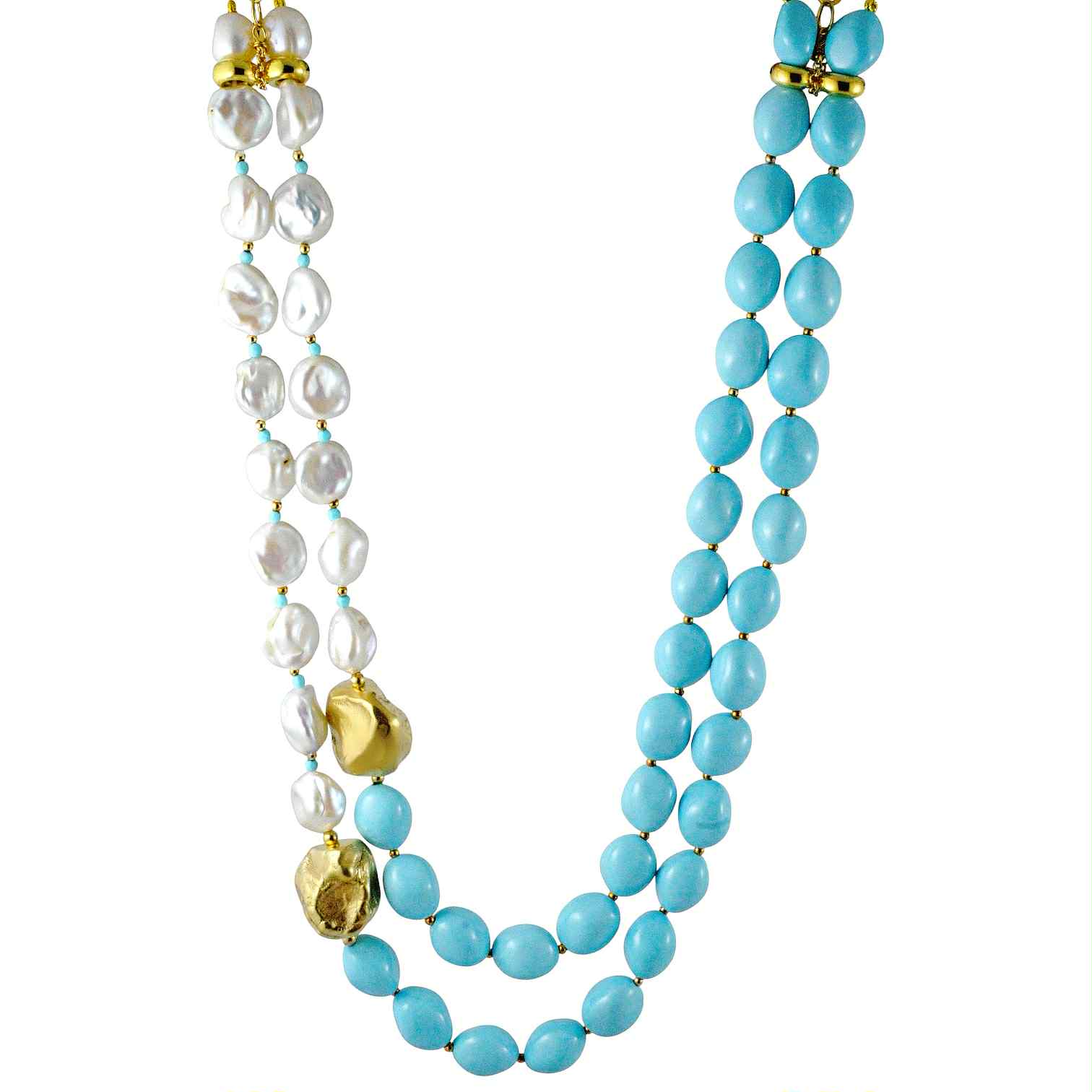 Collana da donna in argento dorato con turchese e perle barocche - Luisa della Salda - Simmi Gioiellerie - Collane