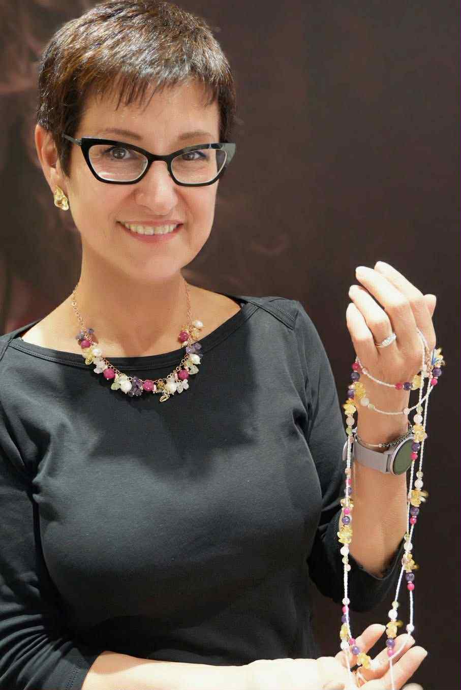 Collana da donna in argento rosa con perle e pietre naturali - Luisa della Salda - Simmi Gioiellerie - Collane