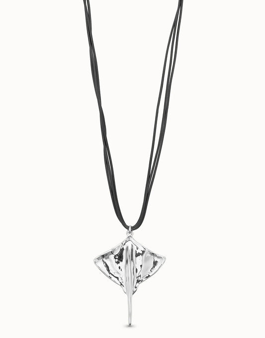 Collana da donna Uno de 50 con ciondolo di cuoio placcato argento Sterling con dettaglio pesce manta gigante - Simmi Gioiellerie - Collane