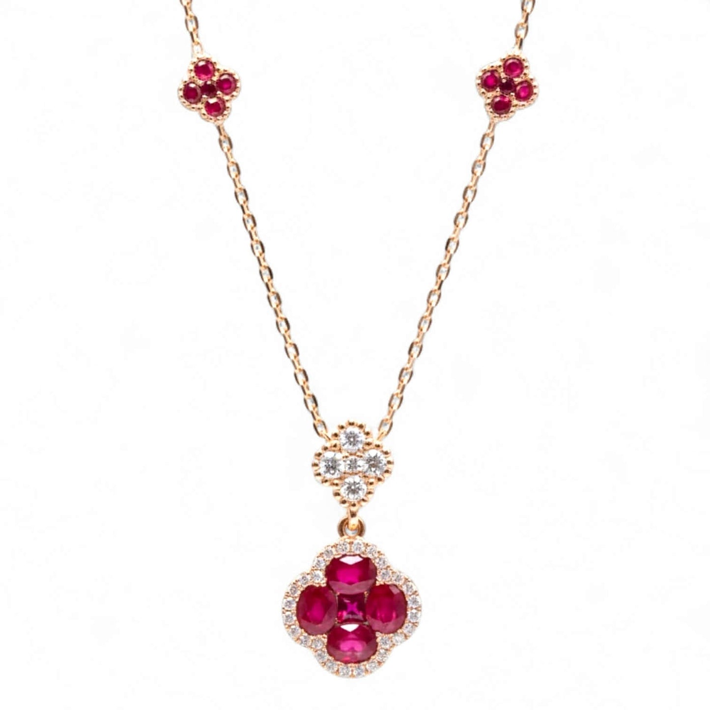 Collana in Oro Rosa con Fiori di Rubini e Diamanti – Simmi Gioielli - Simmi Gioiellerie - Collane