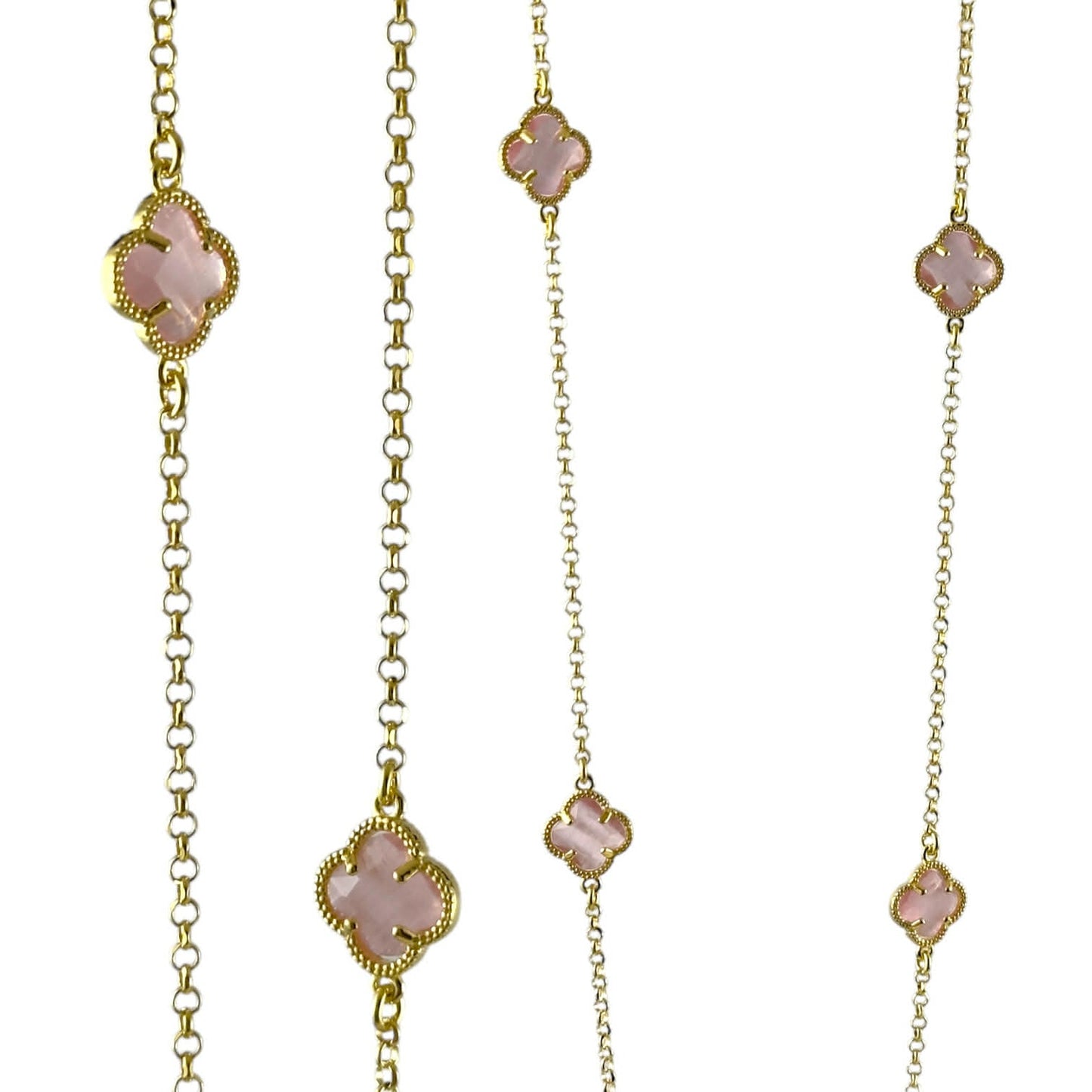 Collana Lunga in Argento Dorato con Fiori a Quattro Petali in Resina Rosa – Simmi925 - Simmi Gioiellerie - Collane