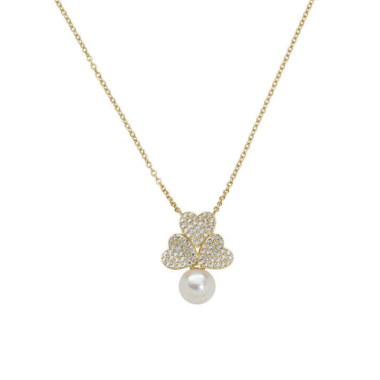 Collana Tris di Cuori Pavé e Perla Dorata - CLFIPEGBZ - Simmi Gioiellerie - Collane