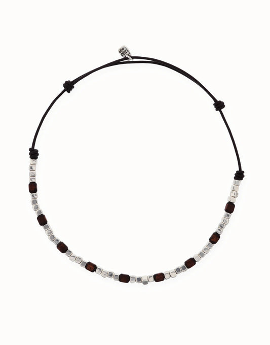 Collana unisex Uno de 50 di cuoio con perline di argento e legno - Simmi Gioiellerie - Collane