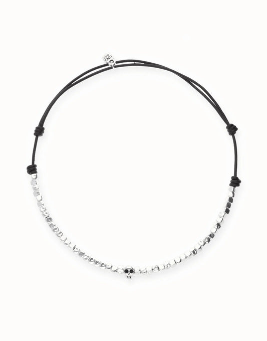 Collana unisex Uno de 50 in pelle e perline con dettaglio teschio - Simmi Gioiellerie - Collane