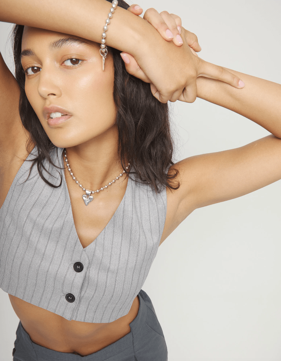 Collana Uno de 50 Collana con sfere placcate in argento sterling e dettaglio di cuore - COL2068 - Simmi Gioiellerie - Collane