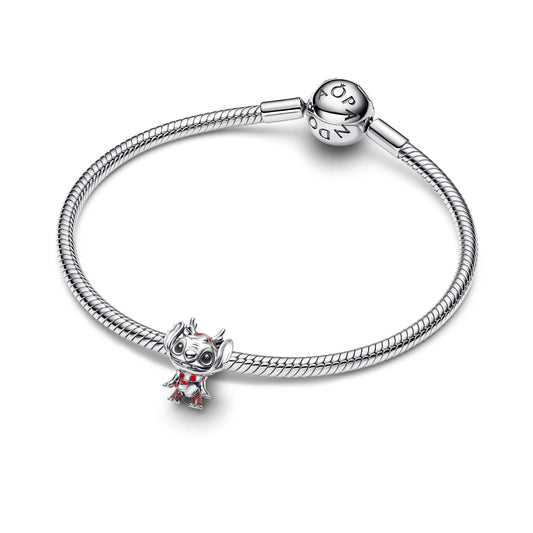 Disney Christmas Stitch charm in argento sterling con glittery marrone, nero, bianco e smalto rosso - 795024C01 - Simmi Gioiellerie -Charm