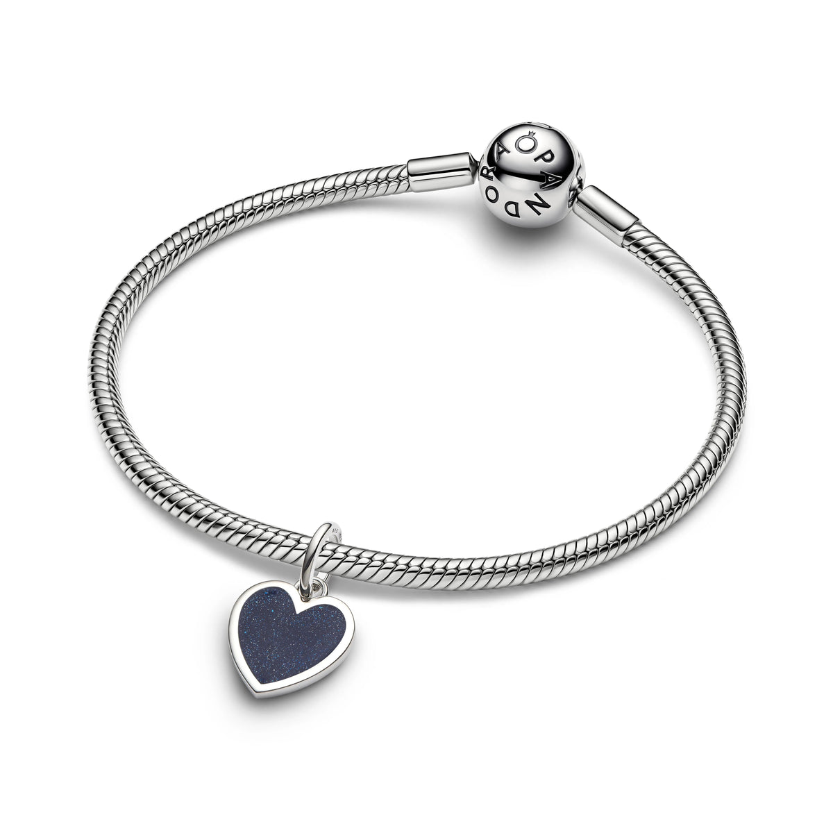 Engravable cuore placcato platino pendente con blu smalto glitterato - 735088C01 - Simmi Gioiellerie -Charm