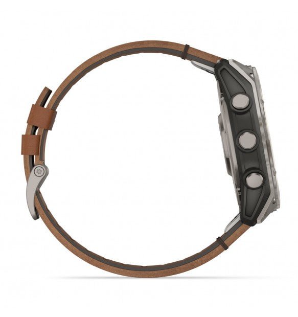 fēnix® 8 - 51 mm, AMOLED Sapphire, Titanio, Carbon Grey DLC & Chestnut (Pelle) - 010 - 02905 - 40 - Simmi Gioiellerie - Orologi