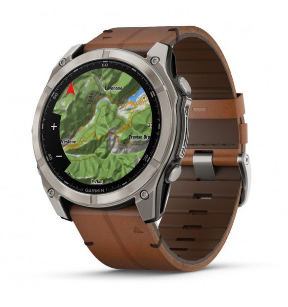 fēnix® 8 - 51 mm, AMOLED Sapphire, Titanio, Carbon Grey DLC & Chestnut (Pelle) - 010 - 02905 - 40 - Simmi Gioiellerie - Orologi