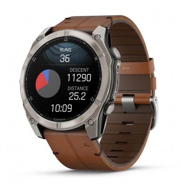 fēnix® 8 - 51 mm, AMOLED Sapphire, Titanio, Carbon Grey DLC & Chestnut (Pelle) - 010 - 02905 - 40 - Simmi Gioiellerie - Orologi