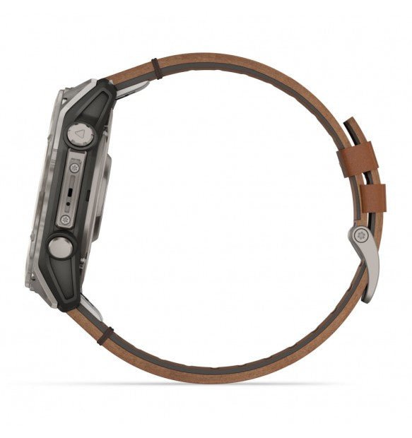 fēnix® 8 - 51 mm, AMOLED Sapphire, Titanio, Carbon Grey DLC & Chestnut (Pelle) - 010 - 02905 - 40 - Simmi Gioiellerie - Orologi