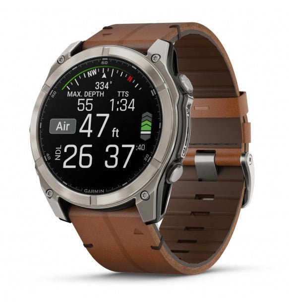 fēnix® 8 - 51 mm, AMOLED Sapphire, Titanio, Carbon Grey DLC & Chestnut (Pelle) - 010 - 02905 - 40 - Simmi Gioiellerie - Orologi