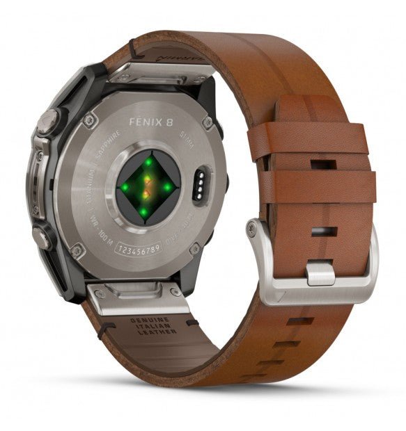 fēnix® 8 - 51 mm, AMOLED Sapphire, Titanio, Carbon Grey DLC & Chestnut (Pelle) - 010 - 02905 - 40 - Simmi Gioiellerie - Orologi