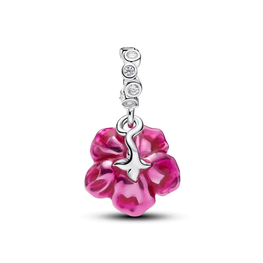 Ibisco argento sterling pendente con zirconia cubica trasparente e smalto rosa - 794698C01 - Simmi Gioiellerie -Charm