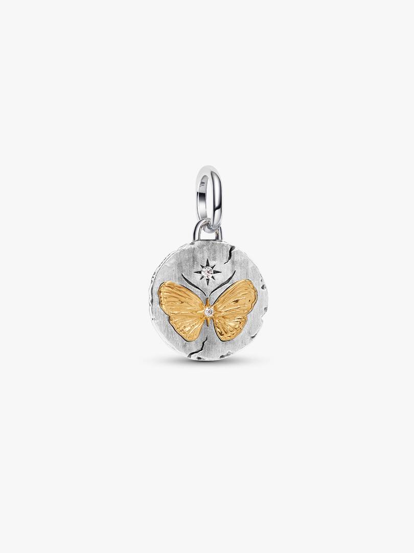Medaglione Farfalla in argento sterling e placcato oro 14k con zirconia cubica trasparente - 764803C01 - Simmi Gioiellerie -Charm