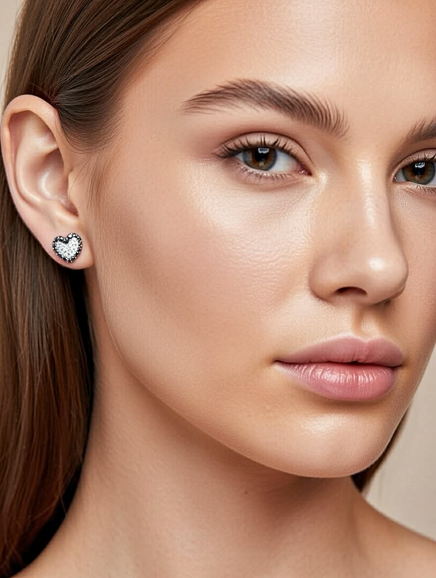 Orecchini a Cuore in Oro Bianco 18 kt con Brillanti e Diamanti Neri - Simmi Gioielli - Simmi Gioiellerie - Orecchini