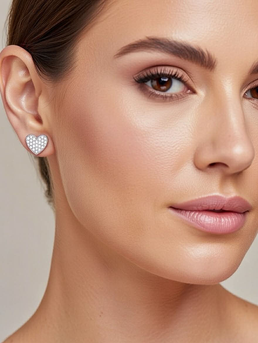 Orecchini a Cuore in Oro Bianco 18 kt con Diamanti - Simmi Gioielli - Simmi Gioiellerie - Orecchini